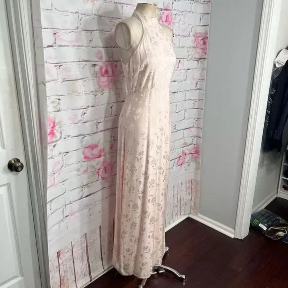 Lulu’s nwt Red Carpet Ready Light Rose Floral Satin Jacquard Maxi Dress - Picture 7 of 14